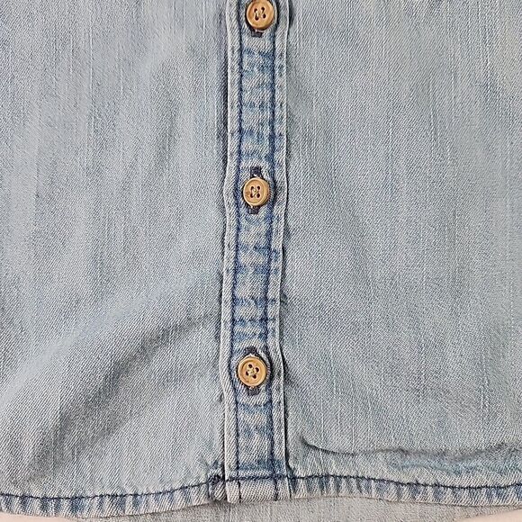 H&M Toddler Boys Denim Short Sleeve Button Down Shirt 2T Band Collar - Picture 5 of 10